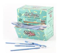 Dr. Bauer's Brosses à dents jetables avec dentifrice - paquet de 100 - brosse à dents de voyage écologique avec paille - pour dentistes, hôtels, camping - distributeur bleu
