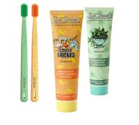 Dr. Bauer's Kit de démarrage parent-enfant - 2 brosses à dents Daily Love Medium, dentifrice flamant rose 90 ml et fruits of Love Koala Kiss 90 ml