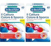 Dr. Beckmann Capture couleur & sale technologie avancée | Pour protéger longtemps les couleurs du linge | Avec des molécules qui capturent les couleurs et les microfibres | 40 feuillets (Lot de 2)