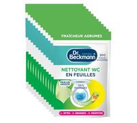 Dr. Beckmann Nettoyant WC en Feuilles, Format Éco 200 Utilisations Prédosées, Action Anti-Calcaire et Neutraliseur d'Odeurs, parfum Agrumes
