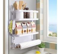 Dr.BeTree Étagère à épices magnétique pour réfrigérateur avec porte-serviettes en papier à 2 niveaux (blanc, moyen)