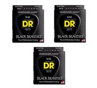 DR BKE-9 Black Beauties Cordes de guitare électrique noires, 009-042, paquet de 3