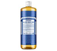 Dr Bronner's Savon liquide 18 en 1 à la menthe poivrée pure de Castille, fabriqué avec des huiles biologiques, utilisé pour le visage, le corps, les cheveux, le linge, les animaux domestiques et la