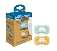 Dr. Brown’s Sucettes symétriques silicone, 6-18 mois, menthe et jaune, x2 | Forme symétrique réversible