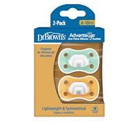 Dr. Brown's Advantage Lot de 2 tétines pour bébé en silicone entièrement symétrique, vert/jaune, sans BPA