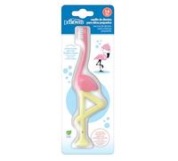 Dr. Brown's Brosse à dents pour enfants de 1 à 4 ans en forme de flamant rose, filaments doux et résistants, manche ergonomique facile à prendre en main et ventouse à la base, sans BPA