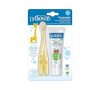 Dr. Brown's Infant-to-Toddler Training Toothbrush Set with Strawberry Fluoride-Free Toothpaste 1.4 oz, Soft for Baby's First Teeth, Giraffe, BPA Free, 0-3 Years