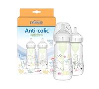 Dr Brown's Lot de 2 biberons anti-coliques à col large, 270 ml, motif océan | Cliniquement prouvé pour réduire les coliques, biberons avec tétine à débit lent de niveau 1, 255 g, 0 m, sans BPA