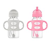 Dr. Brown's Lot de 2 bouteilles à paille à col large avec poignées en silicone, gris et rose, 270 ml