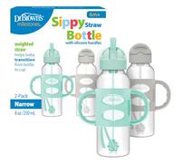 Dr. Brown's Lot de 2 bouteilles étroites à paille avec poignées, gris et vert