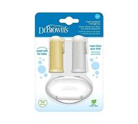 Dr. Brown's Lot de 2 brosses à dents en silicone pour bébé avec étui de rangement de voyage, 3 m +, gris et jaune