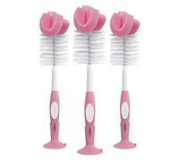 Dr. Brown's Lot de 3 éponges de Nettoyage réutilisables pour bébé avec Support à Ventouse, Brosse à récurer et Nettoyeur de tétons, Brosse à biberon Rose, Lot de 3