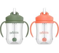 Dr. Brown's Milestones Baby's First Straw Cup Lot de 2 gobelets avec paille 6 m+, 270 ml, corail et vert olive