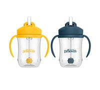 Dr. Brown's Milestones Baby's First Straw Cup Sippy Cup Lot de 2 gobelets avec paille 6 m+, 270 ml, bleu foncé et jaune vintage