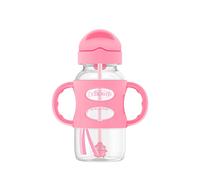 Dr. Brown's Milestones - Biberon à col large avec poignées 100% silicone et paille lestée - 270 ml - Rose - À partir de 6 mois