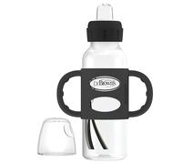 Dr. Brown's Milestones Bouteille à bec verseur étroit avec poignées 100 % silicone, poignées faciles à prendre en main avec bec verseur souple, 250 ml, noir, 6 m +
