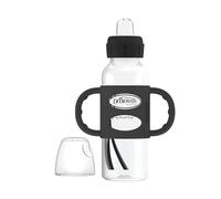 Dr. Brown's Milestones Bouteille à bec verseur étroit avec poignées 100 % silicone, poignées faciles à prendre en main avec bec verseur souple, 250 ml, noir, 6 m +
