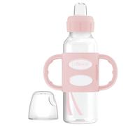 Dr. Brown's Milestones Bouteille à bec verseur étroit avec poignées 100 % silicone, poignées faciles à prendre en main avec bec verseur souple, 250 ml, rose clair, 6 m +