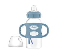 Dr. Brown's Milestones Bouteille à col large avec poignées 100% silicone, bouteille facile à prendre en main avec bec verseur souple, 270 ml, 6 mois et plus, bleu clair, sans BPA