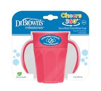 Dr. Brown's Milestones Cheers Tasse de transition sans bec avec poignées pour une prise en main facile et un apprentissage sans fuite, rose, 200 ml, 6 mois et plus (les couleurs peuvent varier)