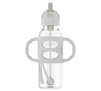 Dr. Brown's Milestones - Gourde fine anti-fuite avec poignées 100% silicone et paille lestée - 250 ml - Gris - À partir de 6 mois