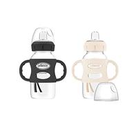 Dr. Brown's Milestones - Lot de 2 bouteilles à bec verseur large avec poignées 100 % silicone, poignées faciles à prendre en main avec bec verseur souple, 270 ml, noir et écru, 6 m +
