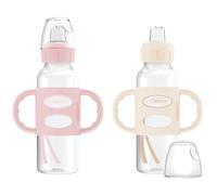 Dr. Brown's Milestones Lot de 2 bouteilles étroites de transition avec poignées en silicone 250 ml Rose clair et écru 6 mois