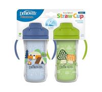 Dr. Brown's Milestones - Lot de 2 gobelets isothermes avec paille et poignées - Gobelet anti-fuite avec couvercle - 300 ml et 300 ml - Sans BPA - Bleu et vert