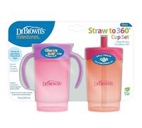 Dr. Brown's Milestones Lot de pailles convertibles à 360° pour enfant avec paille en silicone interchangeable et couvercle à 360 °, corail rose, 300 ml, sans BPA, à partir de 9 ans