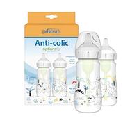 Dr. Brown's Natural Flow Anti-Colic Options+ Biberons à col large, 270 ml, avec tétine de niveau 1, lot de 2, motif dinosaure