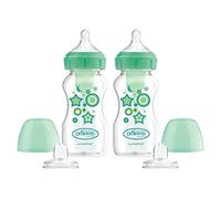 Dr. Brown's Natural Flow® Anti-Colic Options+™ - Kit de démarrage de bouteille à col large - 270 ml - Avec mamelon à flux moyen de niveau 3 et bec verseur à sippy souple 100 % silicone - Vert - 6 m+