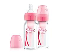 Dr Brown's Natural Flow Anti-Colic Options+ Lot de 2 biberons étroits, 120 ml, avec tétine à débit lent niveau 1, rose