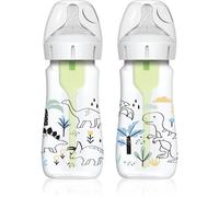 Dr. Brown's Natural Flow Anti-Colic Options+ Biberons à col large, 270 ml, avec tétine de niveau 1, lot de 2, motif dinosaure