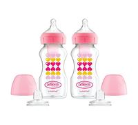 Dr. Brown's Options+ Kit de démarrage pour bouteilles à col large, niveau 3 avec buse de transition, lot de 2 paquets de 9 onces, cœurs roses, 6 mois +