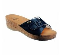 Dr Chaussons Compensé Liège Wappy Bleu Cuir Plantaire Memory Lumière Boucle