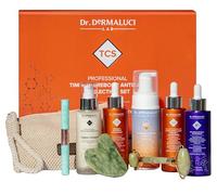 Dr. Dermaluci Lab Coffret BIO Anti-Âge Pro 6 Pièces - Mousse + Sérum Vit C + 5HA + Rétinol + Sérum Cils + Crème Collagène - Gua Sha + Roller Jade + Pochette - AIAB Made in Italy