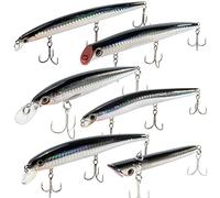 Dr.Fish 6 PCS Leurres de Pêche en Mer Plug Minnow Pencil Jerkbait Walker Popper Naufrage Leurres Carnassier Matériel de Pêche en Mer Surface pour Bar Perche Truite brochet 13 cm
