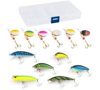 Dr.Fish Kit de 12 Leurres Carnassier,5 Types Kits de Pêche dans Une Boîte de Matériel Comprenant des Cuillères, Spinnerbait, Leurres Souples Sandeel pour Truite Bar Brochet