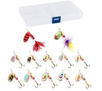 Dr.Fish Kit de 12 Leurres Carnassier,5 Types Kits de Pêche dans Une Boîte de Matériel Comprenant des Cuillères, Spinnerbait, Leurres Souples Sandeel pour Truite Bar Brochet (2,4-4,4 g)