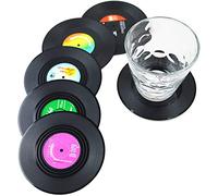 Dr.JIEER Lot de 6 Dessous de Verre rétro pour CD Noir,sous Verre, Dessous de Verre,Dessous Verre