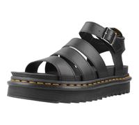 Dr. Martens Sandales plateforme avec lanières, cuir noir, semelle dentée, boucle réglable, 5 cm de hauteur, Noir , 40 EU