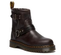 Dr. Martens Bottines en cuir avec boucles et sangles, noir, semelle résistante avec coutures jaunes, style motard, marron, 40 EU