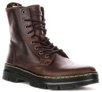 Dr Martens Peignes Cuir 8 Eye Solide Tract Bottes Hommes Marron Foncé EU 41-46