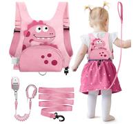 Dr.meter Laisse pour Enfant, 3 en 1 Sac à Dos Anti-Perte avec Laisse Rotative à 360° de 1,2M Rose Dinosaure Mignon avec Serrure, Equipement de Sécurité pour L'extérieur