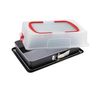 Dr. Oetker 1123 Moule à charnière rectangulaire couvercle de transport, plat a lasagne rectangulaire, moule à gâteau rectangle, plat au four, plat lasagne, Acier, Plastique, 42 x 29 x 7 cm