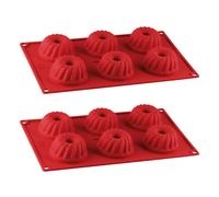 Dr Oetker 1270 Lot De 2 Moules À 6 Mini Kougelhopfs En Silicone, Moule En Silicone, Moule À Gâteau, Moule Pour Kougelhopf, Moule Silicone, Moule Mini Gâteaux, Silicone, Rouge, 30 Cm X 17,5 Cm X 3,5