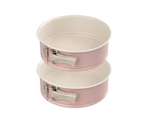 Dr Oetker 9328550 Lot de deux moules à manqué à charnière bicolore, Moule à gâteaux rétro à revêtement en céramique, Moule rond, Acier inoxydable, Céramique, Crème, Rose, 20cm