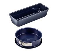 Dr. Oetker 9923150 Set De 2 Moules À Gâteaux, Moule À Manqué À Charnière De 26 Cm, Moule À Charnière, Moule À Cake 30 Cm, Moule Rectangulaire Pâtisserie, Moule Pain, Acier, Email, Bleu, 26 Cm