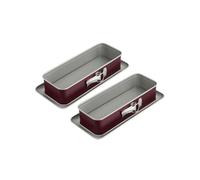 Dr Oetker 9927450 Lot De 2 Moules À Cake À Charnière, Moule À Gateau, Moule À Brioche, Moule À Gateau Rectangulaire, Acier Inoxydable, Bicolore, Argenté, Bordeaux, 30 X 12 Cm