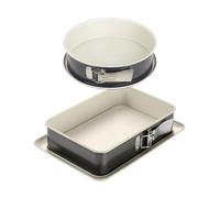 Dr. Oetker 9928950 Set de 2 moules à gâteaux, Plat four, Moule rectangulaire à charnière, Moule à charnière, Moule à manqué, moule rond, Acier, Céramique, 28 x 8 cm et 28 x 18 x 7 cm